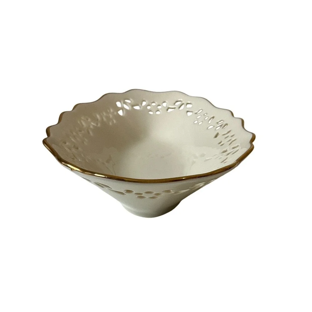 Vtintage Lenox Pierced Oval Trinket Dish 24K Gold Trimmed Fine China Porcelain